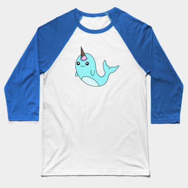 Narwhal Ice Cream Whale Unicorn Baseball T-Shirt by Side Quest Studios